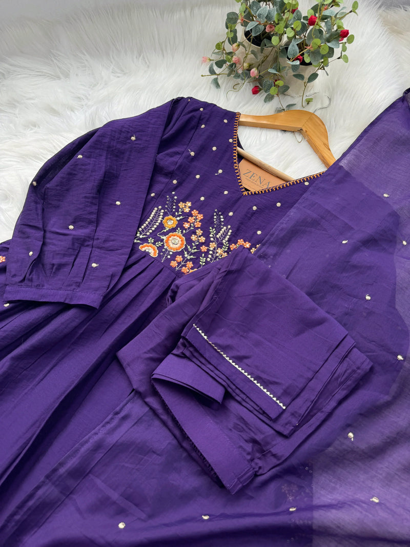 Mul Chanderi Embroidered Anarkali Suit – Elegant Ready-to-Wear Ethnic Set