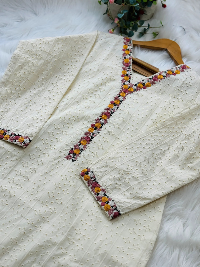 Cotton Hacoba Embroidered Kurti Set – Stylish & Comfortable