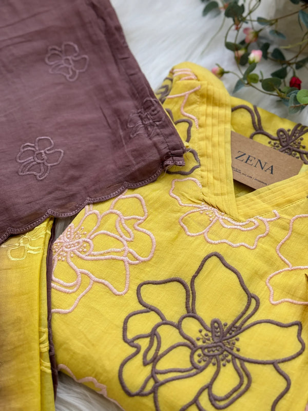 Pure Mul Cotton Embroidered Kurti Set