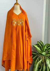 Mul Chanderi Embroidered Anarkali Suit – Elegant Ready-to-Wear Ethnic Set