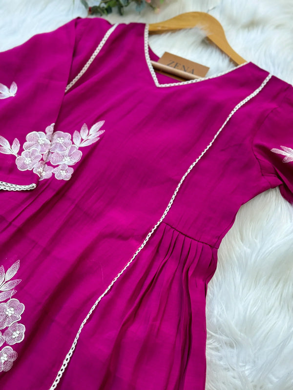 Mul Chanderi Embroidered Anarkali Kurti Set – Timeless Elegance, Effortless Style
