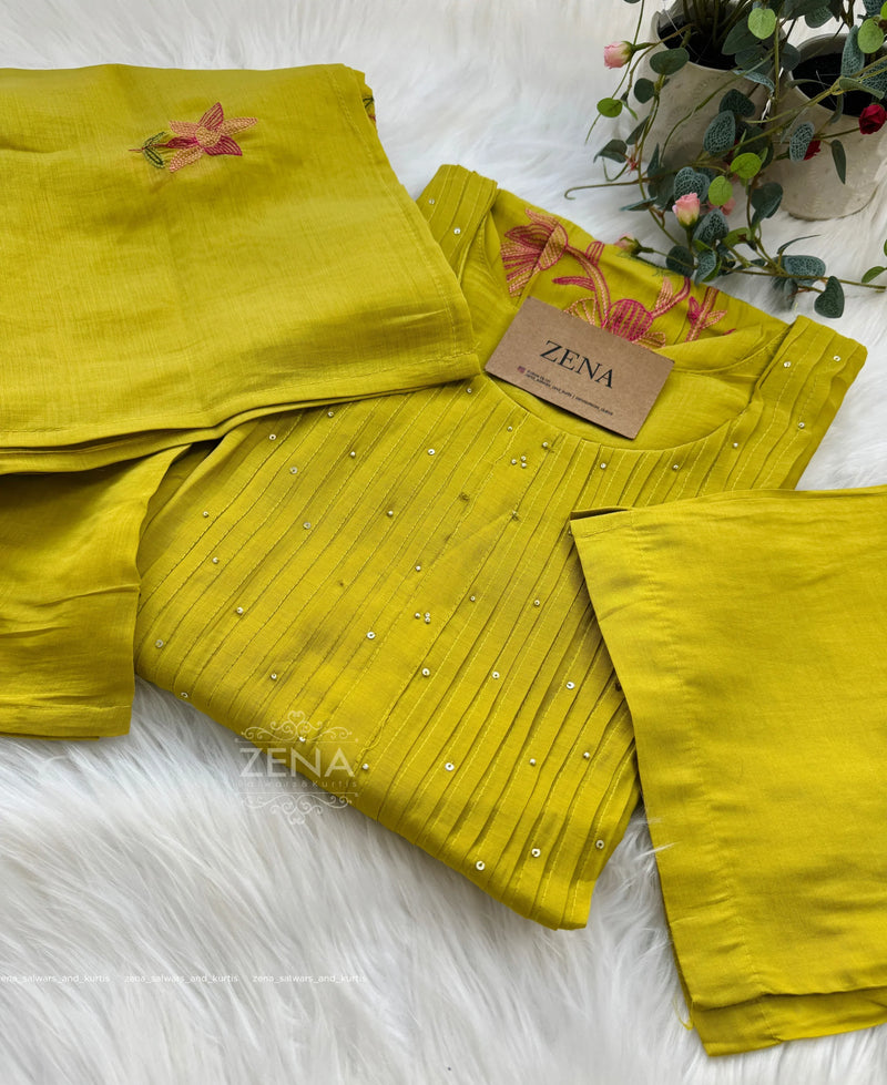 Mul Chanderi Embroidered Anarkali Kurti Set – Timeless Elegance in Every Fold