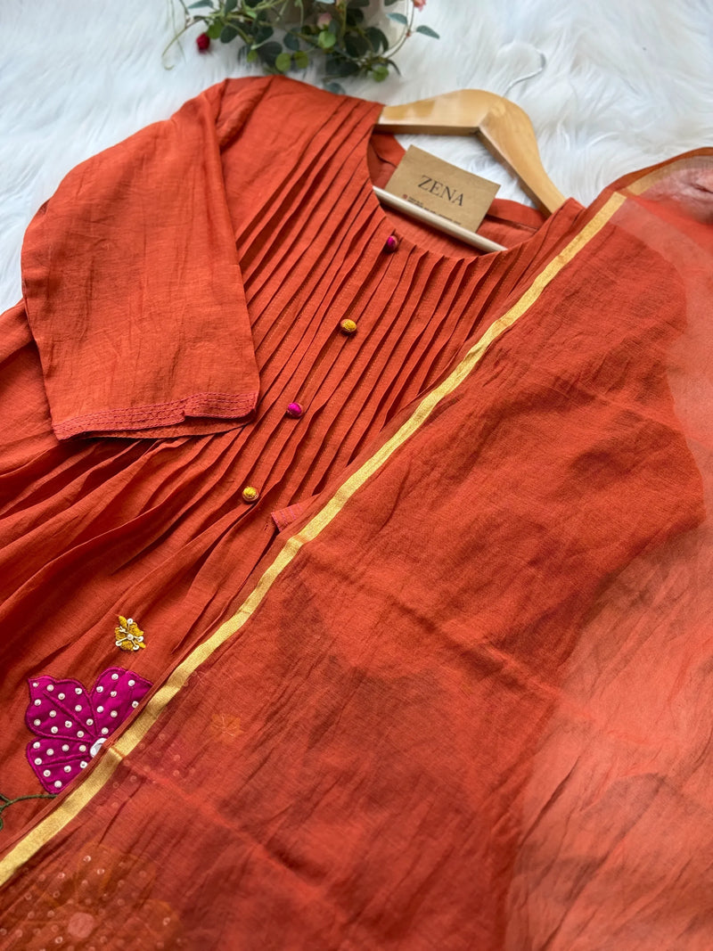 Premium Mul Chanderi Hand Work Anarkali Set – Timeless Festive Elegance