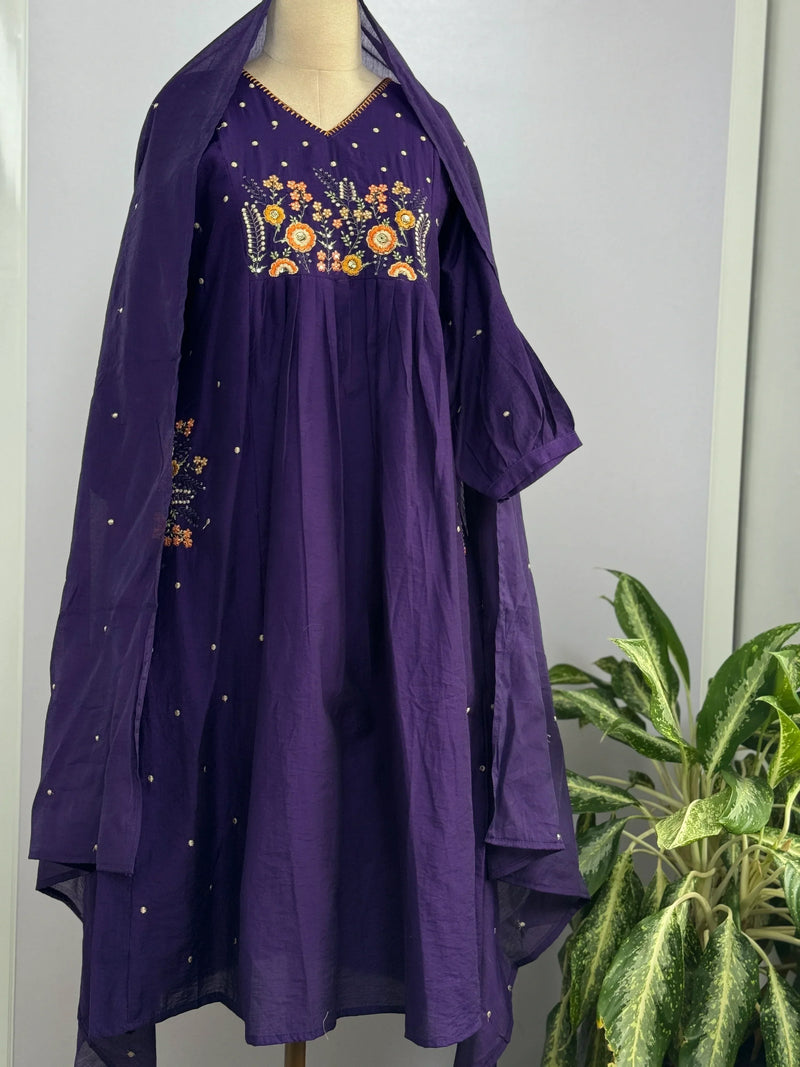 Mul Chanderi Embroidered Anarkali Suit – Elegant Ready-to-Wear Ethnic Set