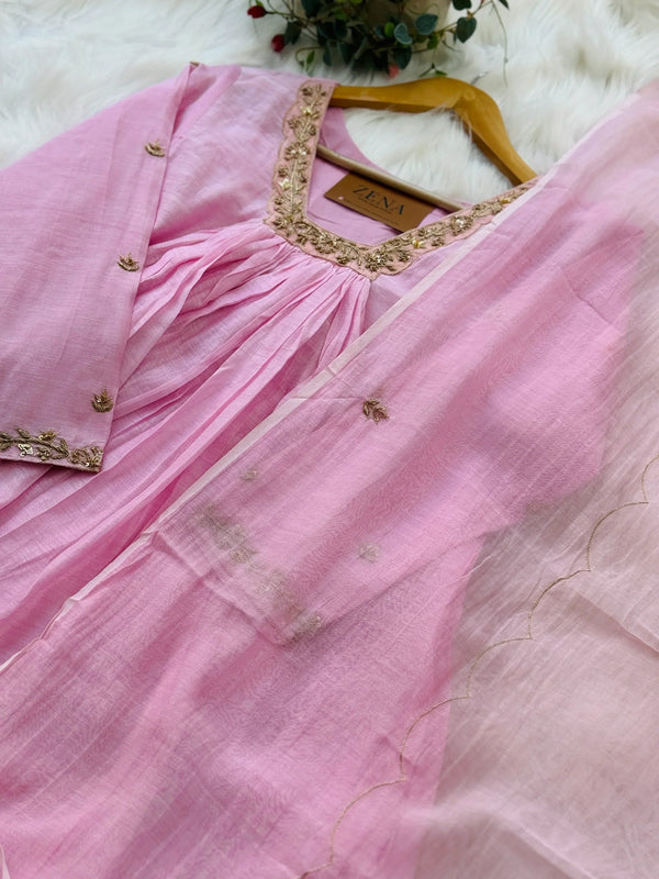 Premium Mul Chanderi Hand Detailed Anarkali Kurti Set – Festive Elegance