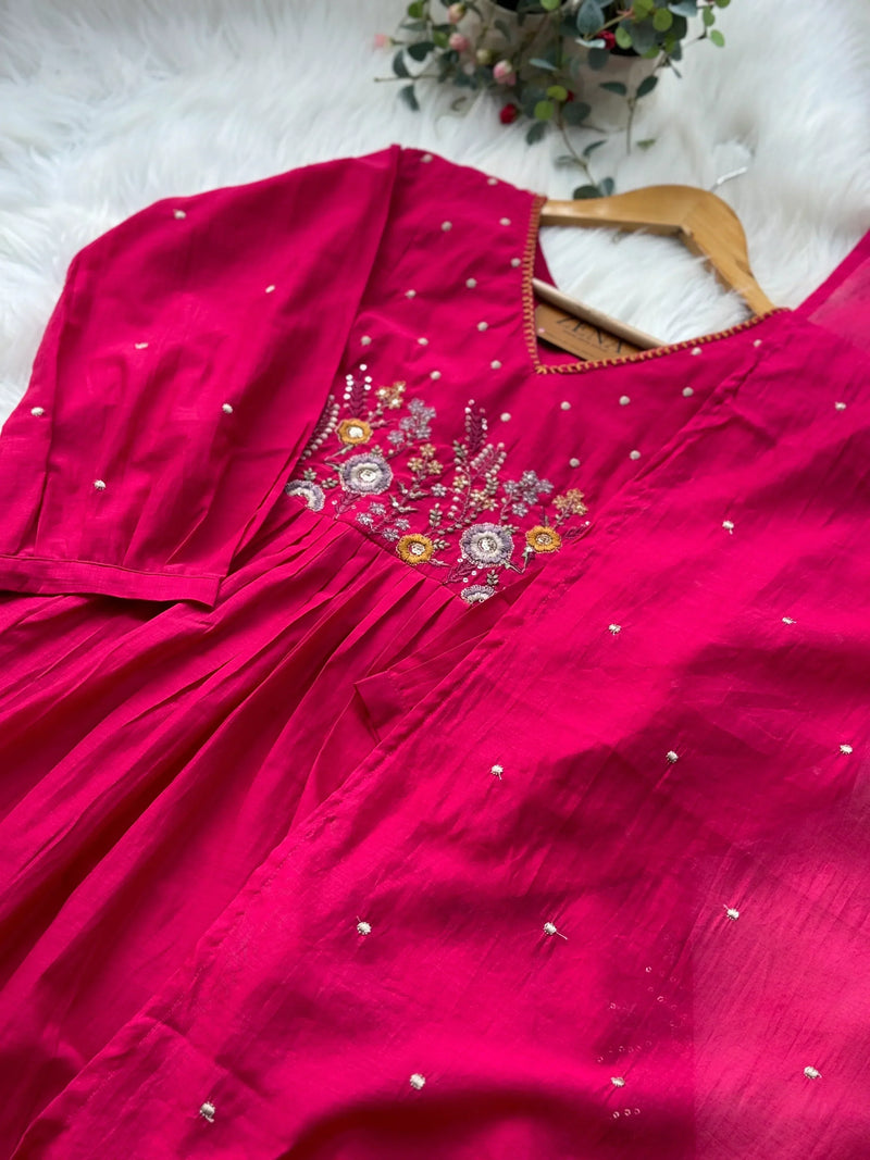 Mul Chanderi Embroidered Anarkali Suit – Elegant Ready-to-Wear Ethnic Set