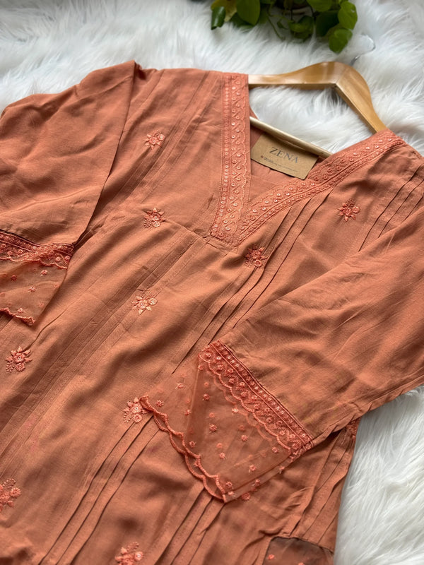 Mul Cotton V-Neck A-Line Kurti Set with Slits – Elegant Comfort Wear