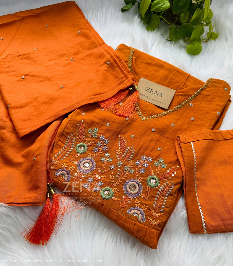 Mul Chanderi Embroidered Anarkali Suit – Elegant Ready-to-Wear Ethnic Set