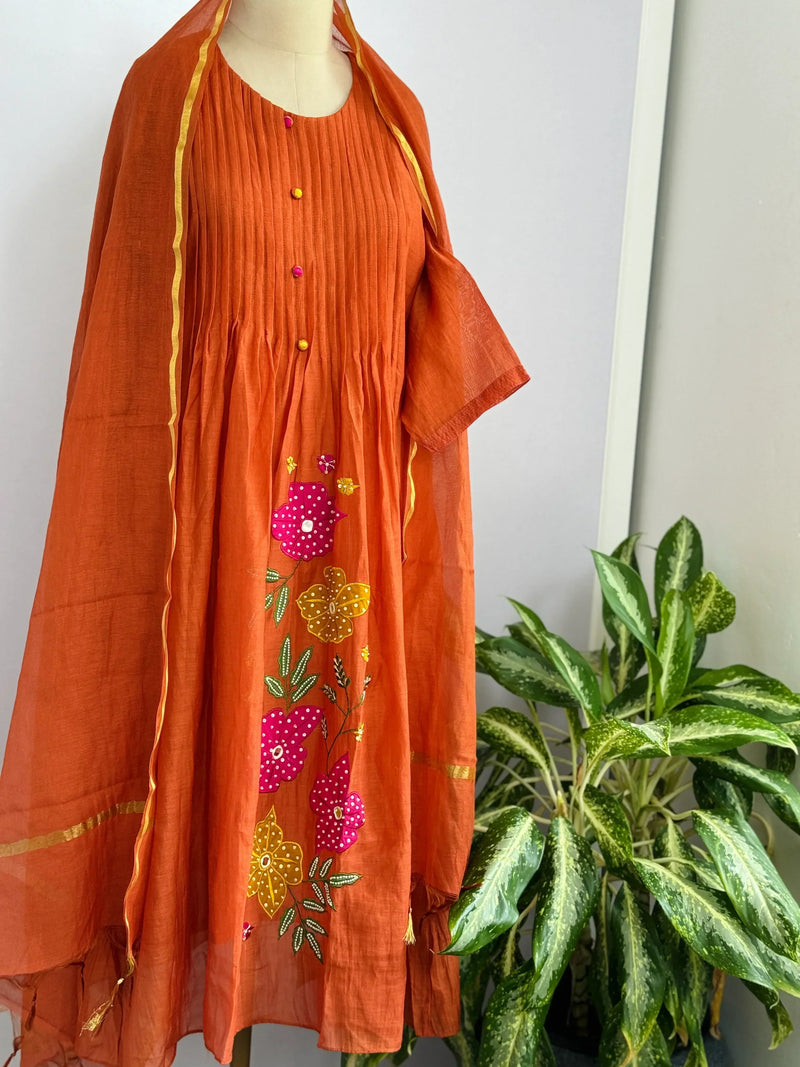 Premium Mul Chanderi Hand Work Anarkali Set – Timeless Festive Elegance
